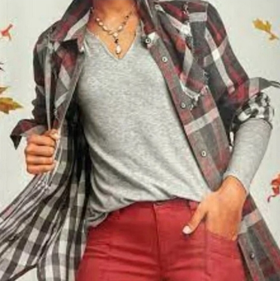 CABI OFFHAND Long Sleeve Knit Tunic Split Stitched V Neck Heather Grey Medium - Picture 13 of 13